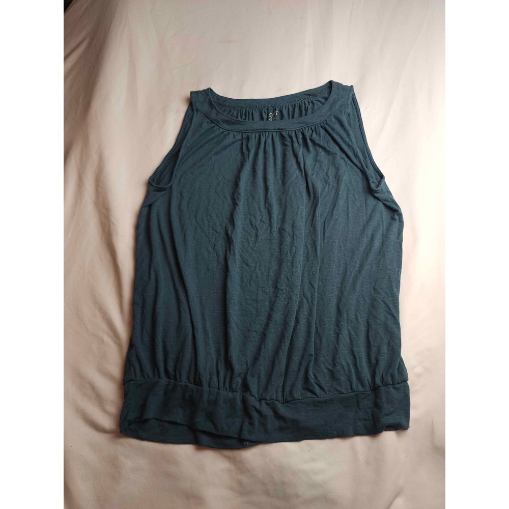 Loft Outlet Womens Large Teal Blue Sleeveless Banded Bubble Hem Shell Top Slub